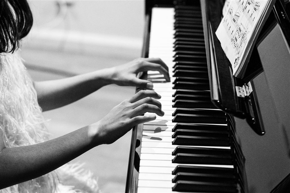 Piano keyboard close-up during lesson